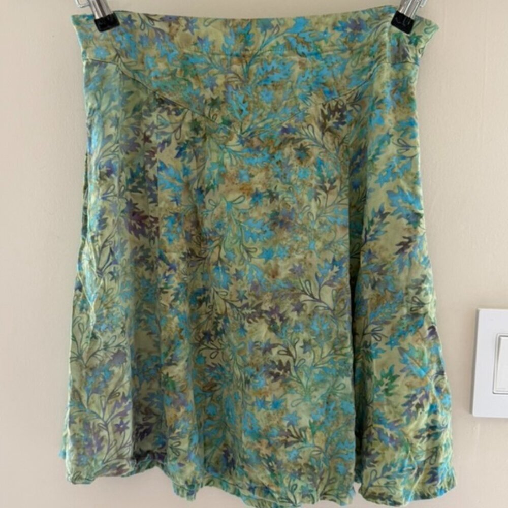 Y2K Eagle Ray Traders A-line Flare Hem Green Blue Summer Boho Midi Skirt Medium